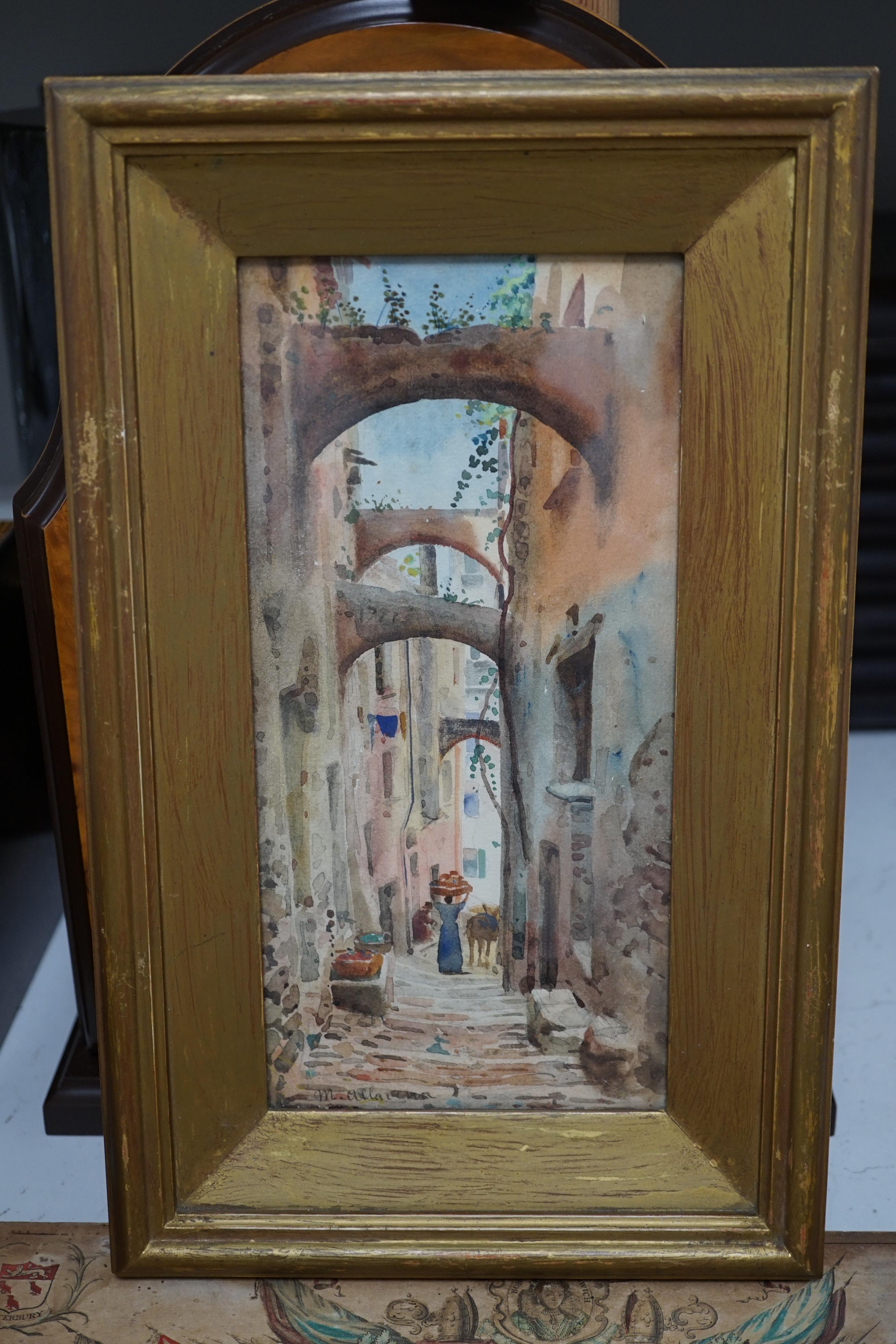 Michele Allavena, pair of watercolours, Neapolitan street scenes, signed, 25 x 12cm